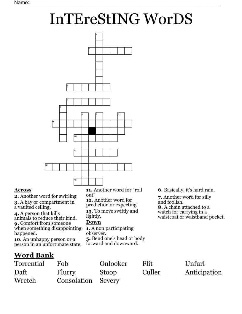 InTEreStING WorDS Crossword