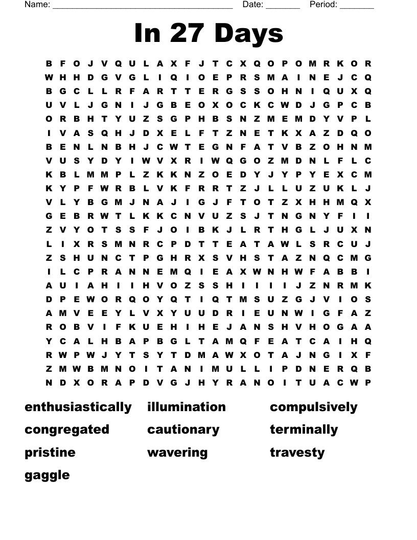 In 27 Days Word Search