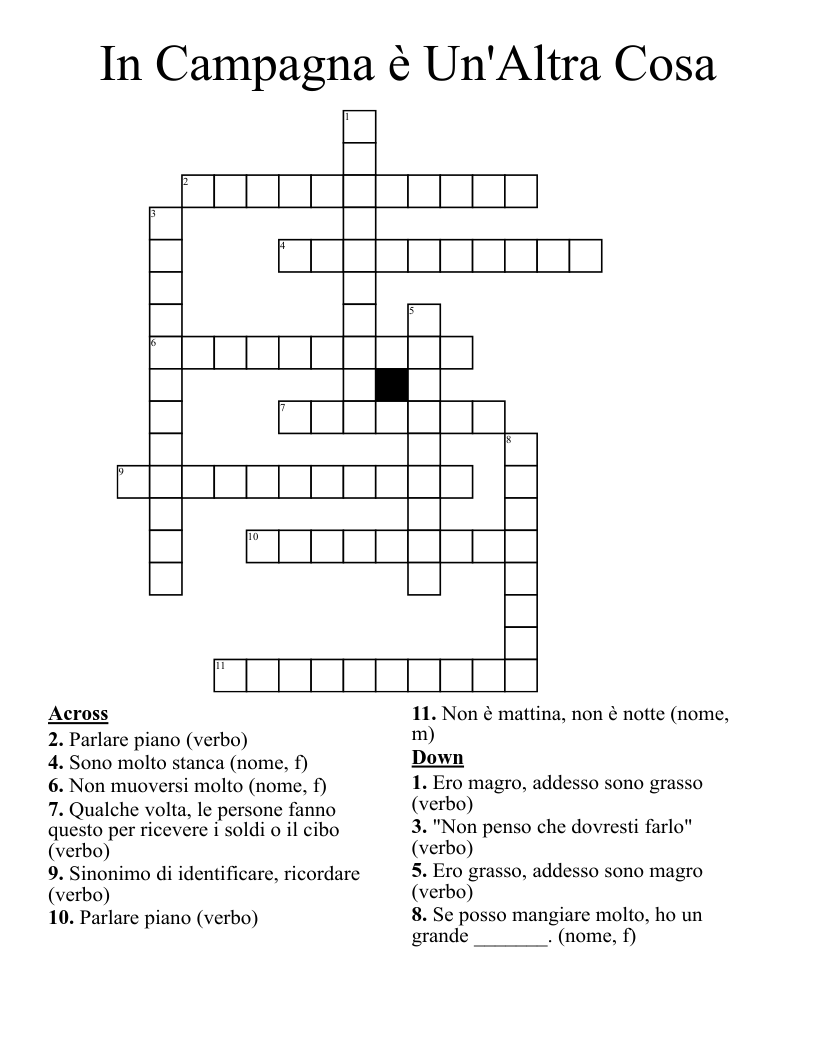 In Campagna è Un'Altra Cosa Crossword