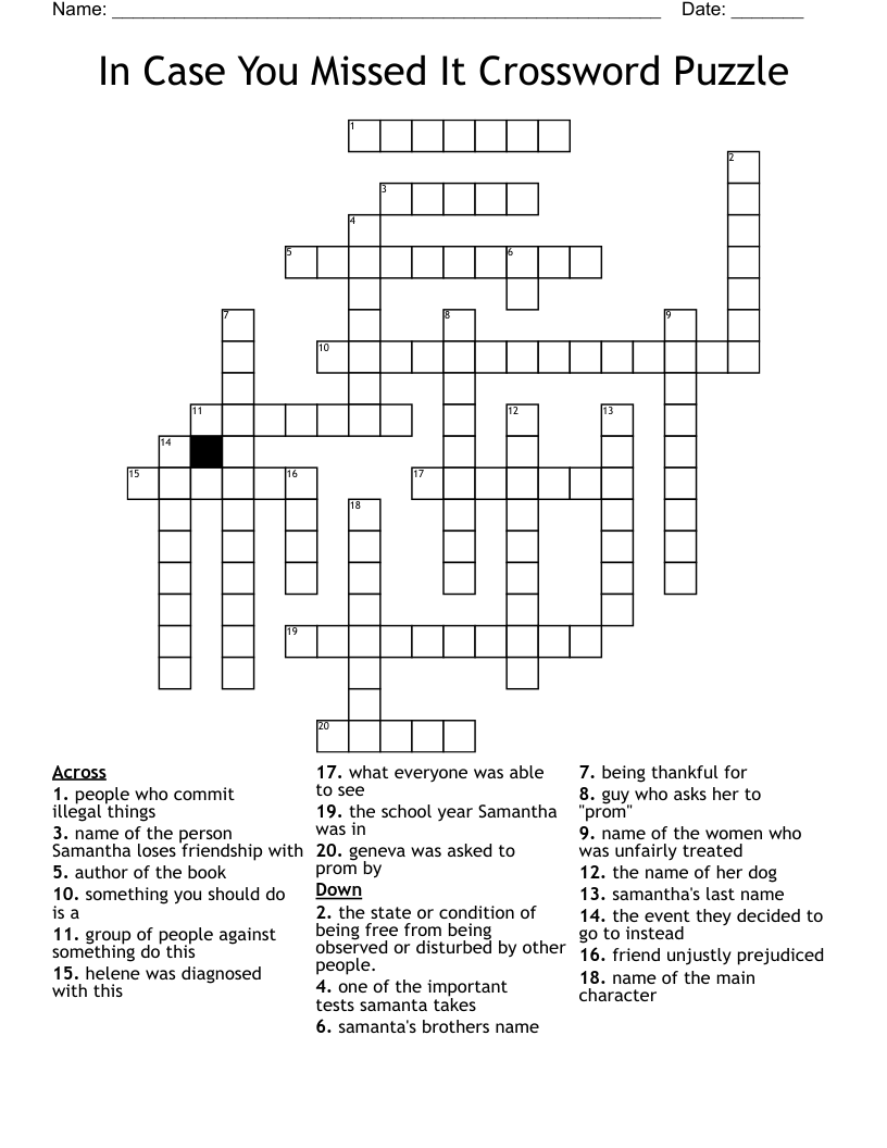 In Case You Missed It Crossword Puzzle 