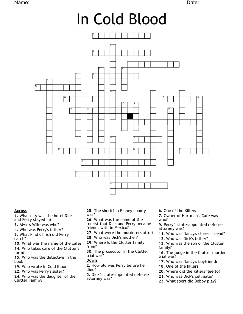 In Cold Blood Crossword