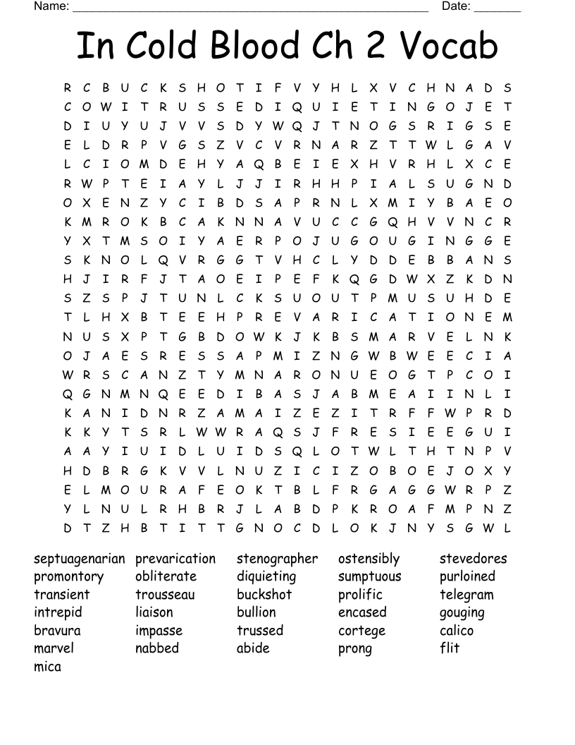 In Cold Blood Ch 2 Vocab Word Search