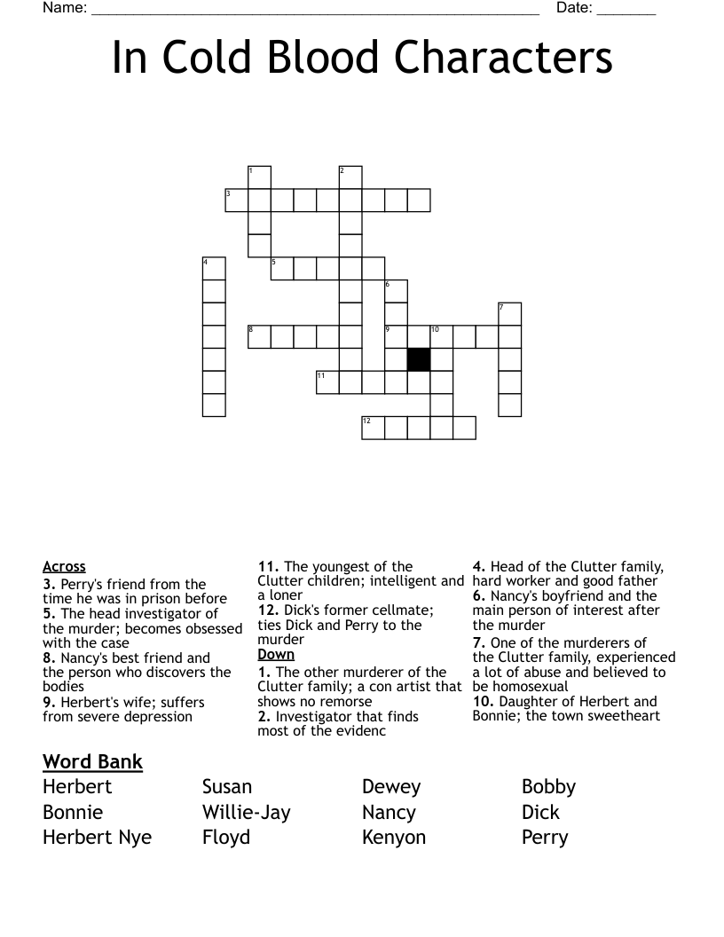 In Cold Blood Characters  Crossword