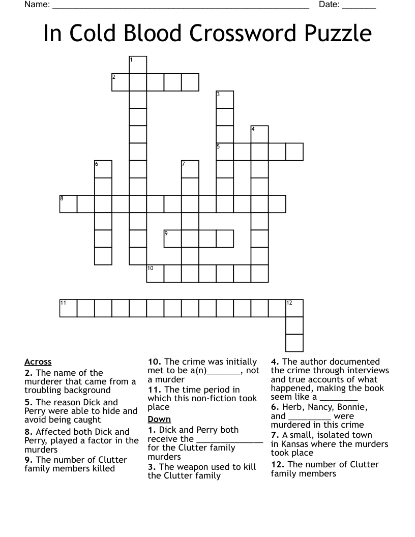 In Cold Blood Crossword Puzzle