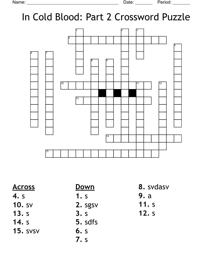 In Cold Blood: Part 2 Crossword Puzzle
