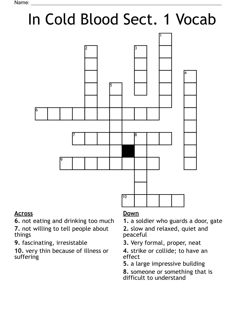In Cold Blood Sect. 1 Vocab Crossword