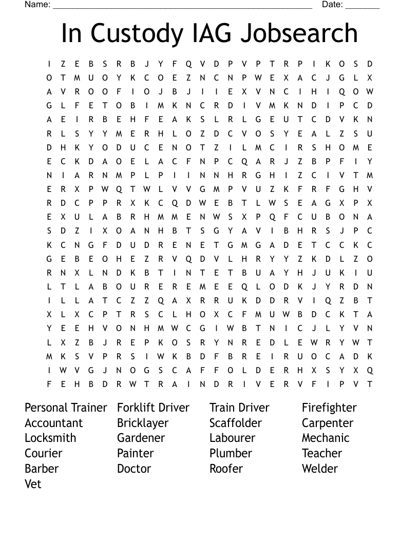 In Custody IAG Jobsearch Word Search