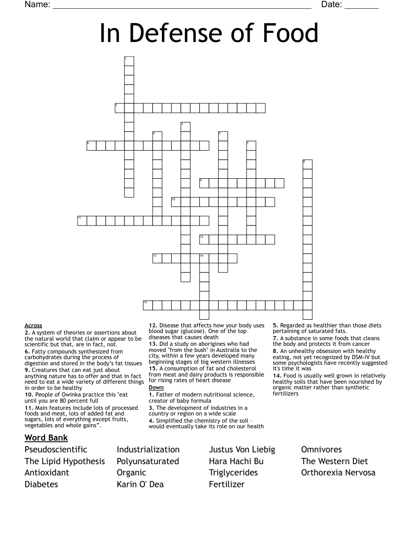 In Defense of Food Crossword