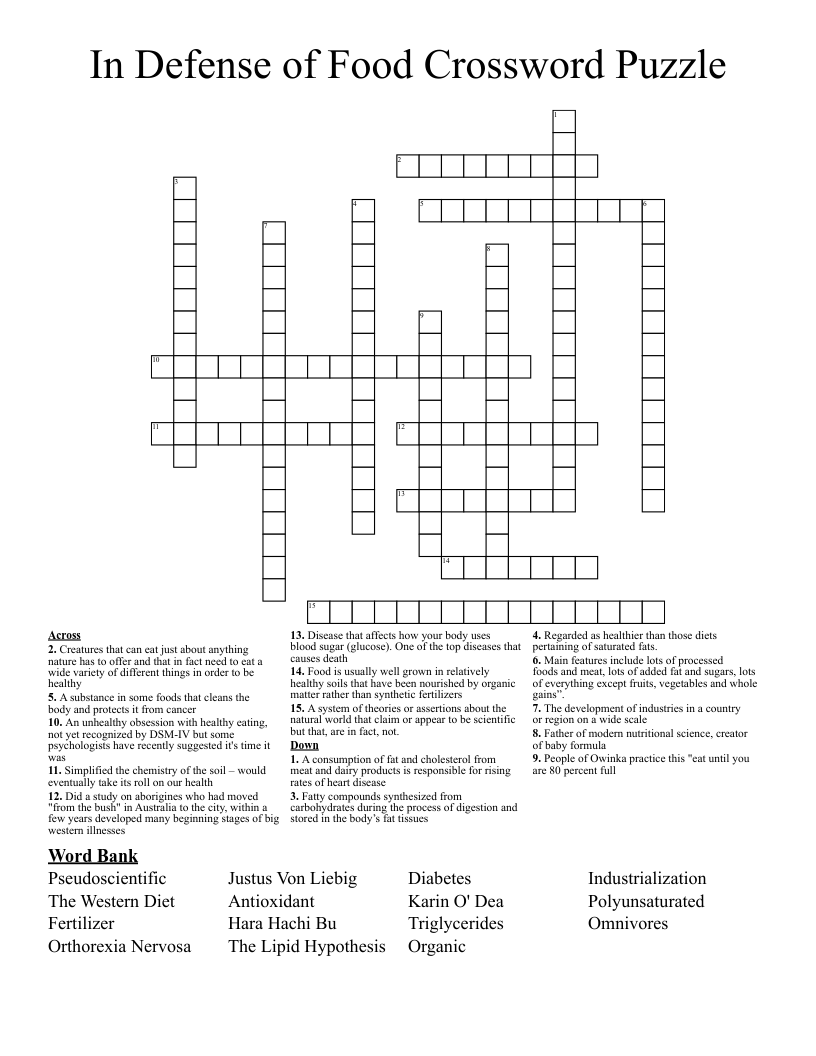 In Defense of Food Crossword Puzzle 