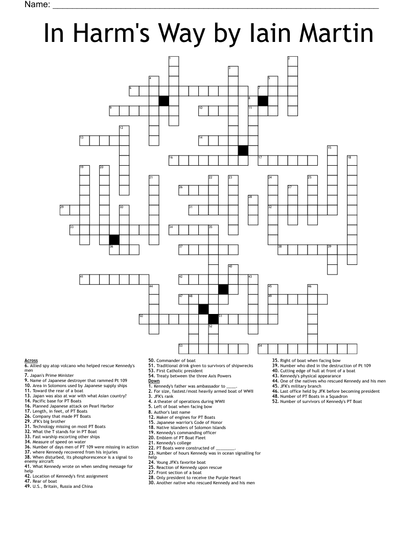 In Harm's Way by Iain Martin Crossword