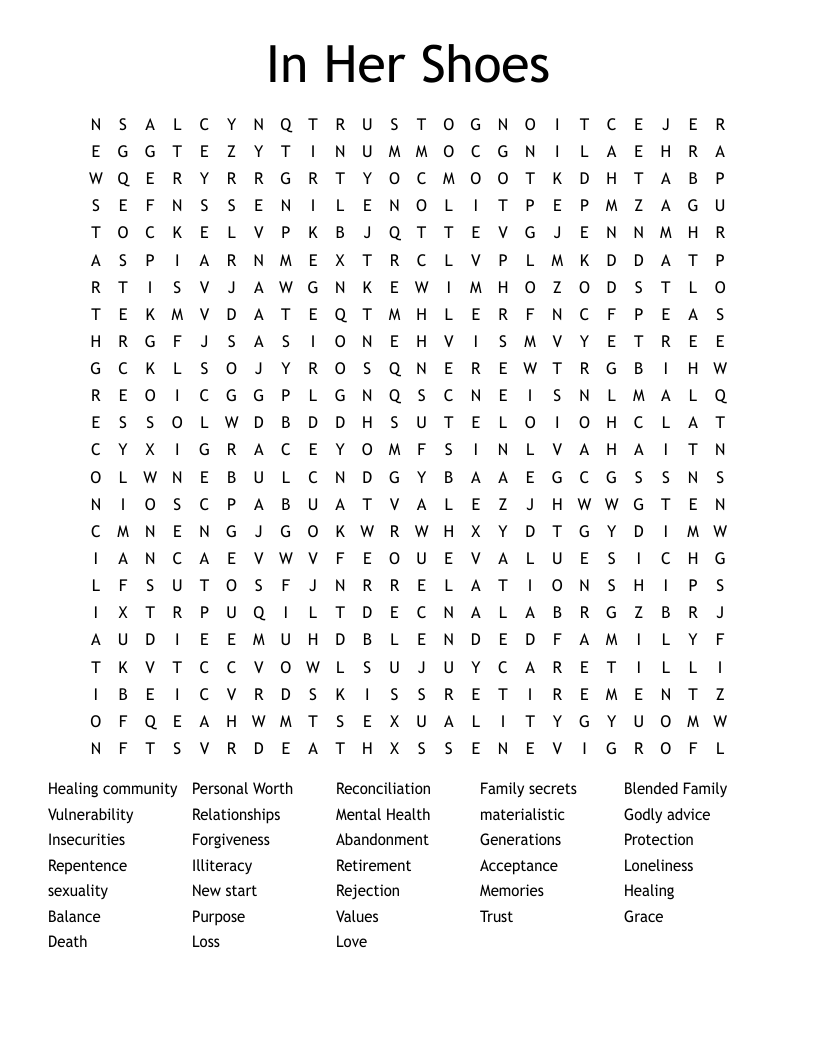 In Her Shoes Word Search