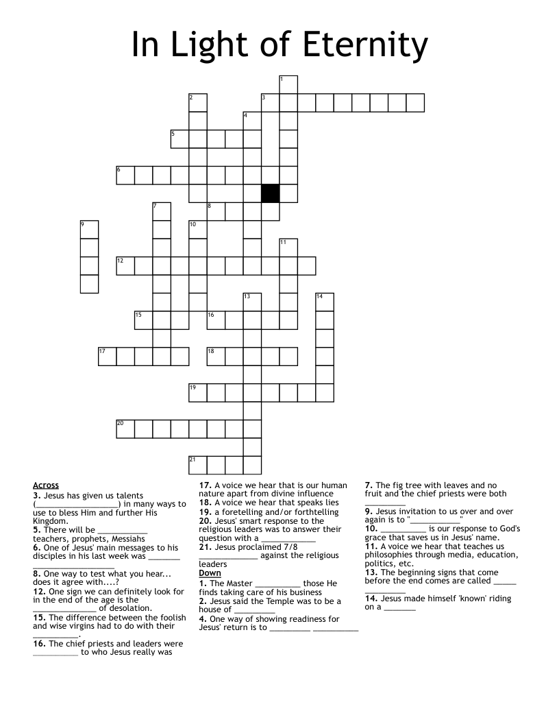 In Light of Eternity Crossword