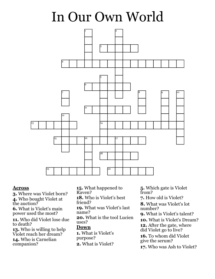 In Our Own World Crossword