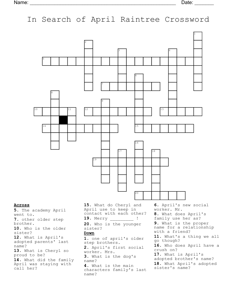 In Search of April Raintree Crossword 