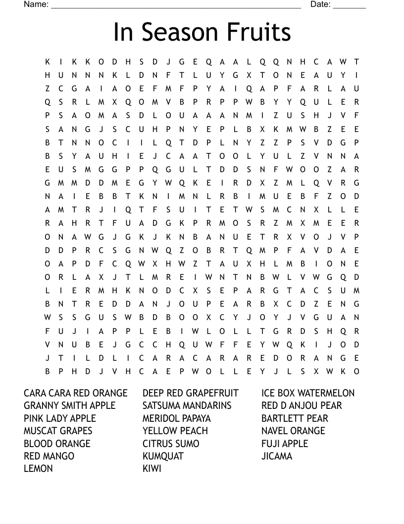 In Season Fruits  Word Search