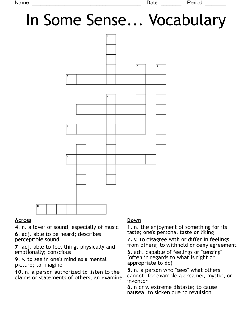 In Some Sense... Vocabulary Crossword