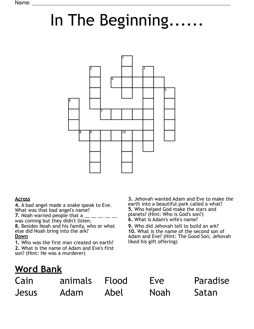 In The Beginning...... Crossword