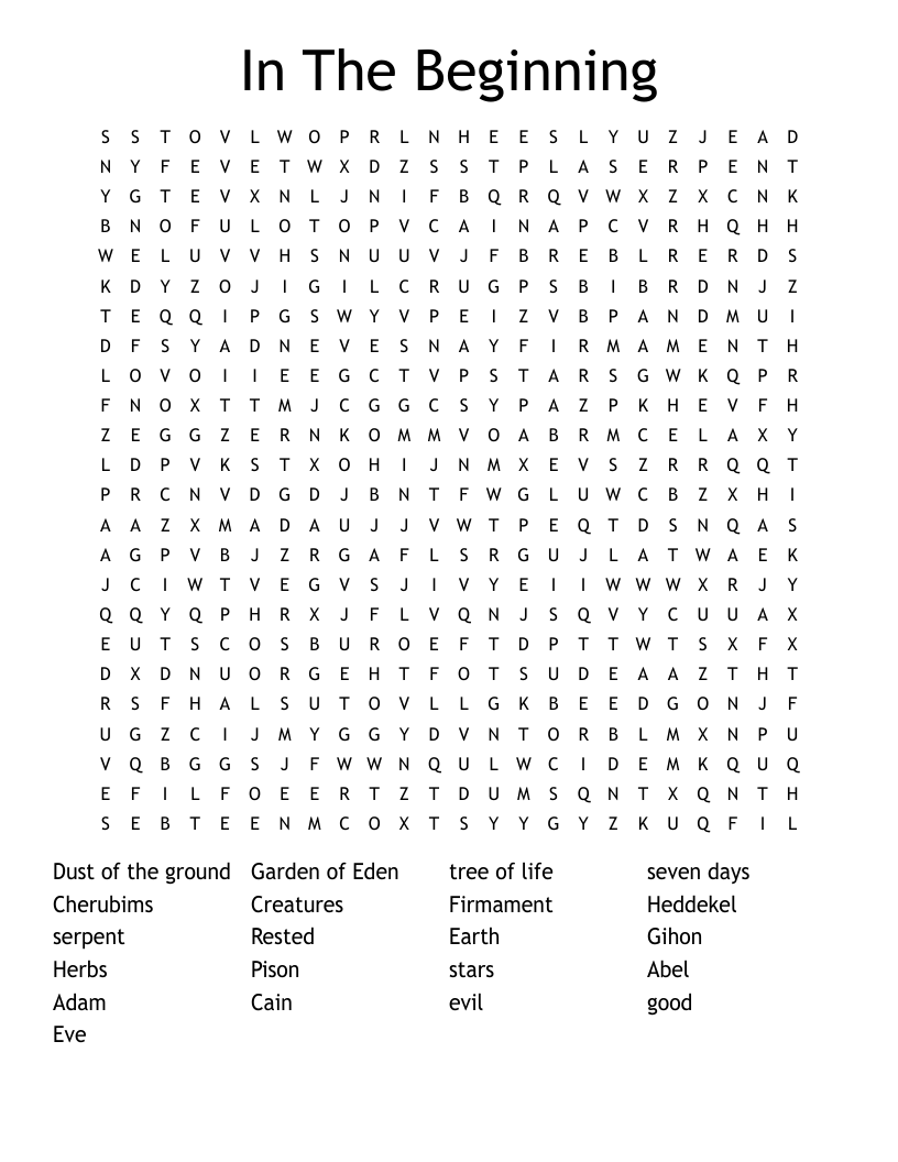 In The Beginning  Word Search