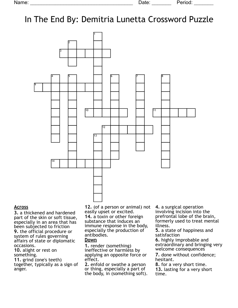 In The End By: Demitria Lunetta Crossword Puzzle