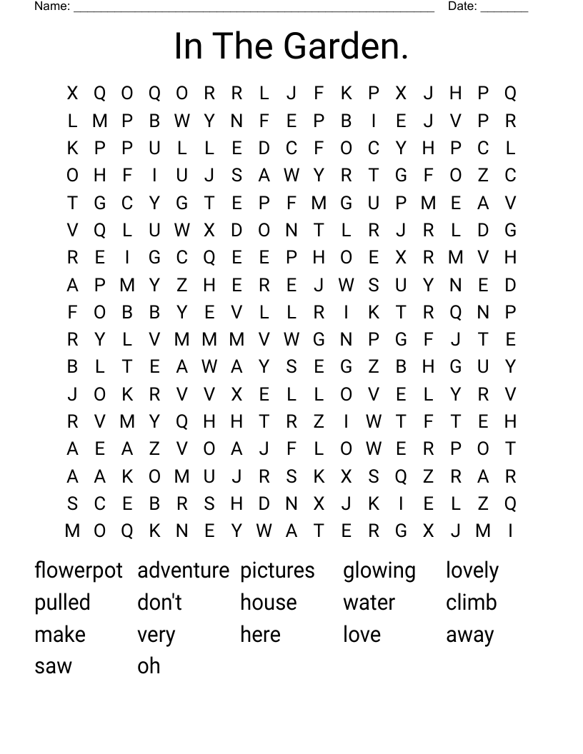 In The Garden. Word Search