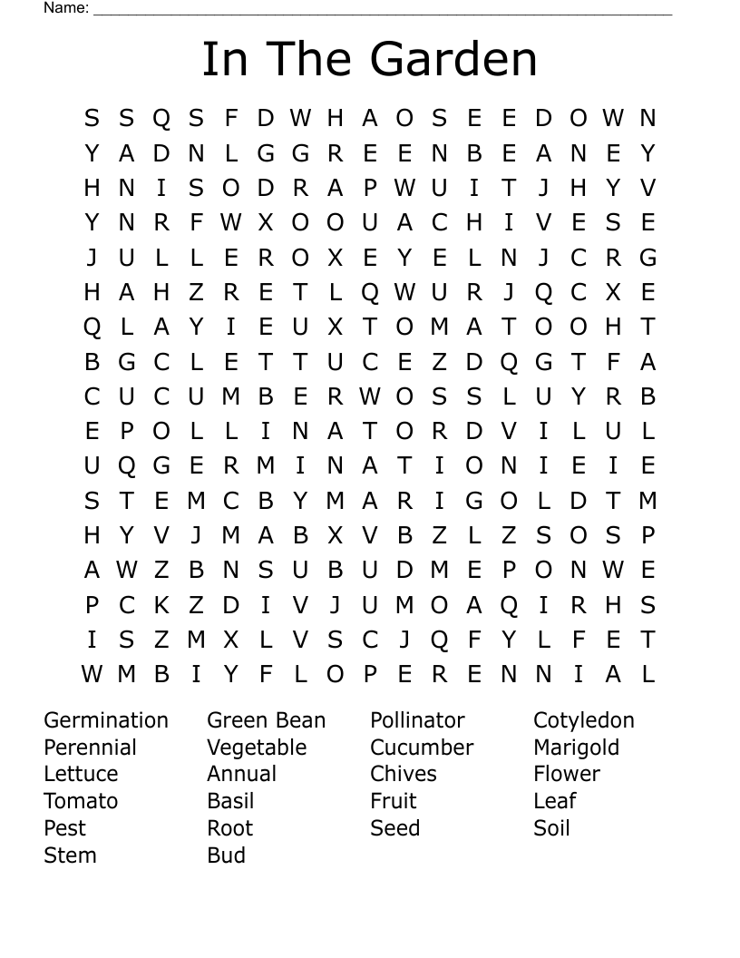 In The Garden Word Search