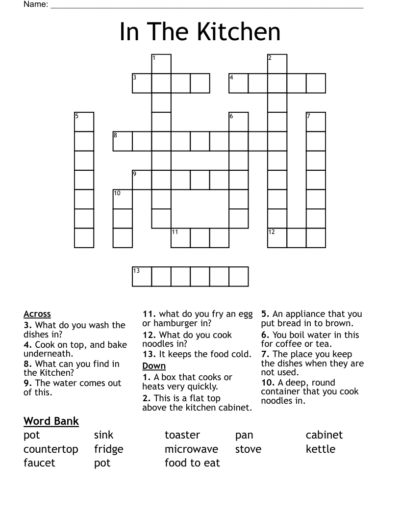 In The Kitchen Crossword