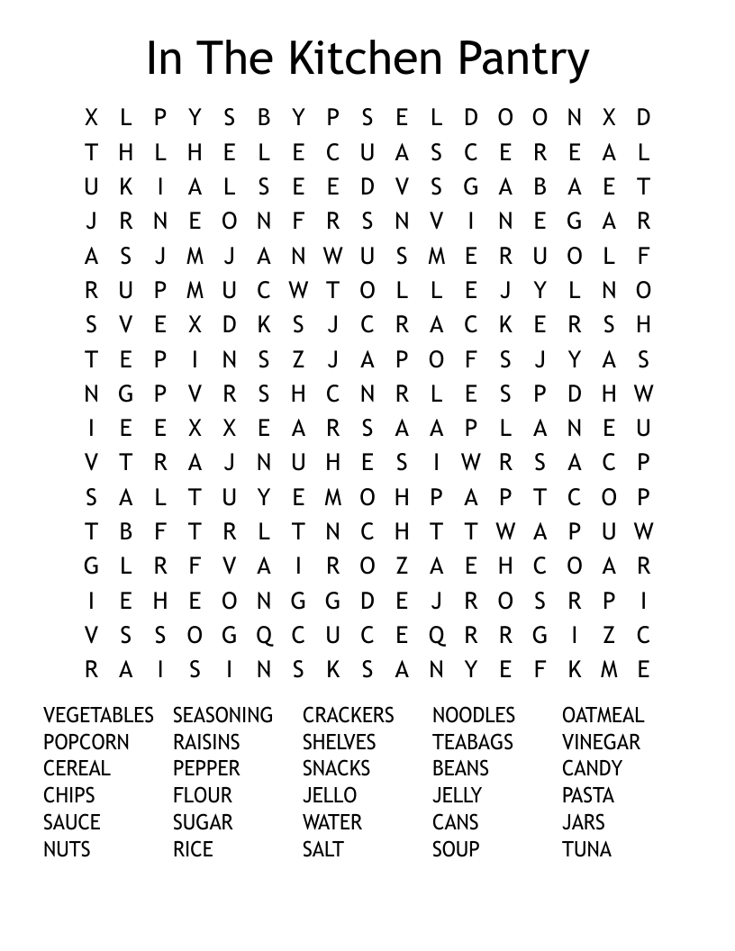 In The Kitchen Pantry Word Search