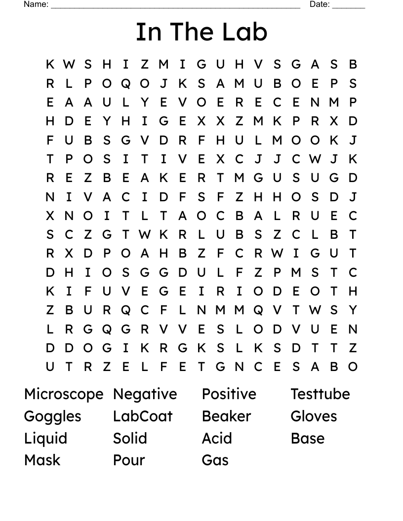 In The Lab Word Search