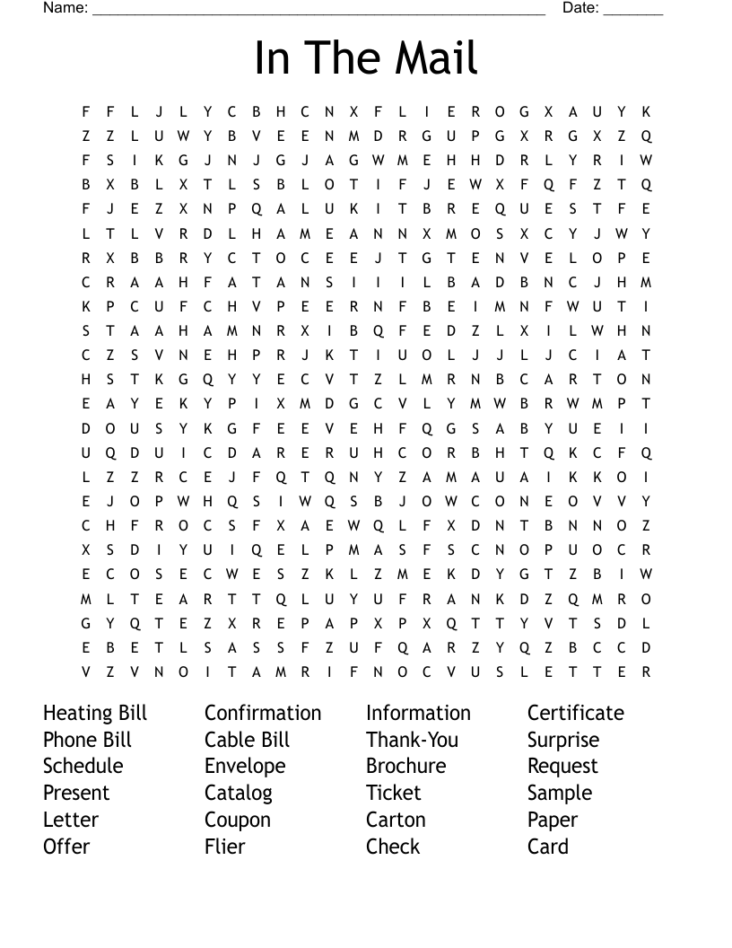 In The Mail Word Search