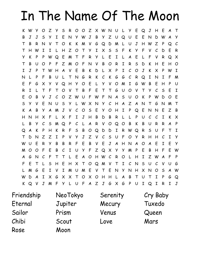 In The Name Of The Moon Word Search