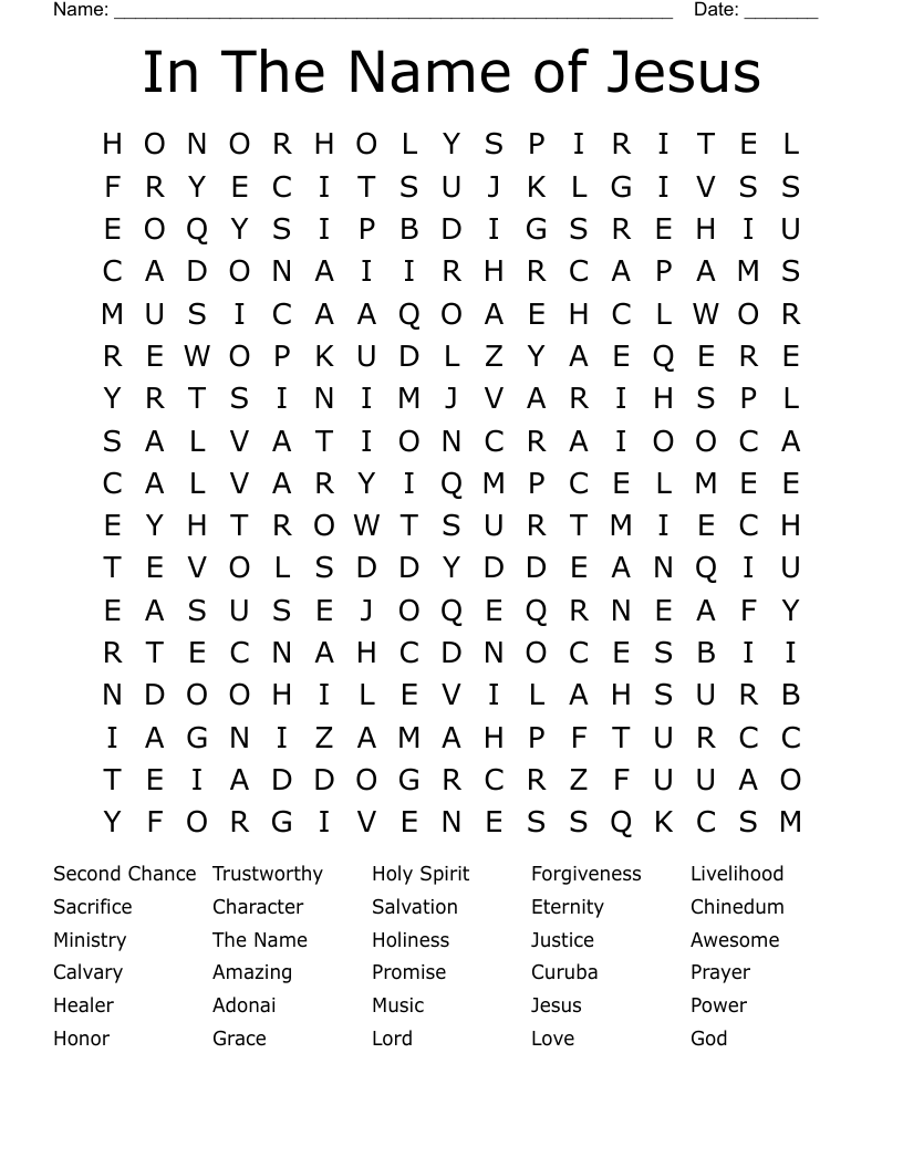 In The Name of Jesus Word Search