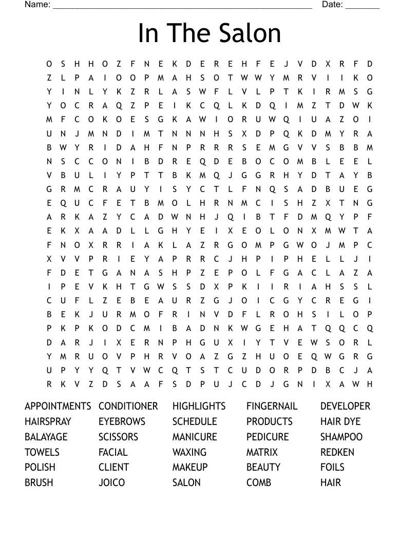 In The Salon Word Search