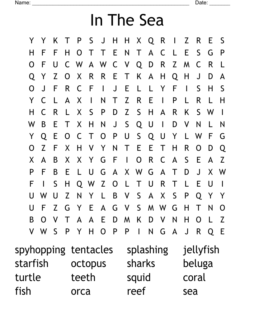 In The Sea Word Search