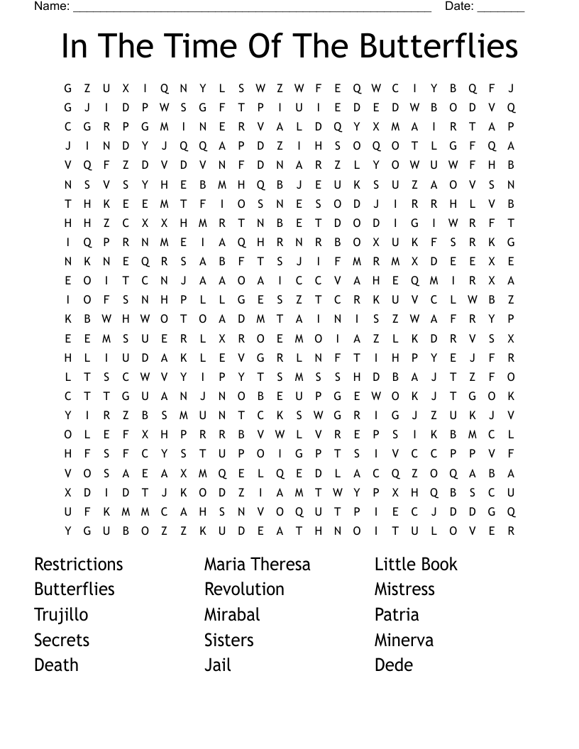 In The Time Of The Butterflies Word Search