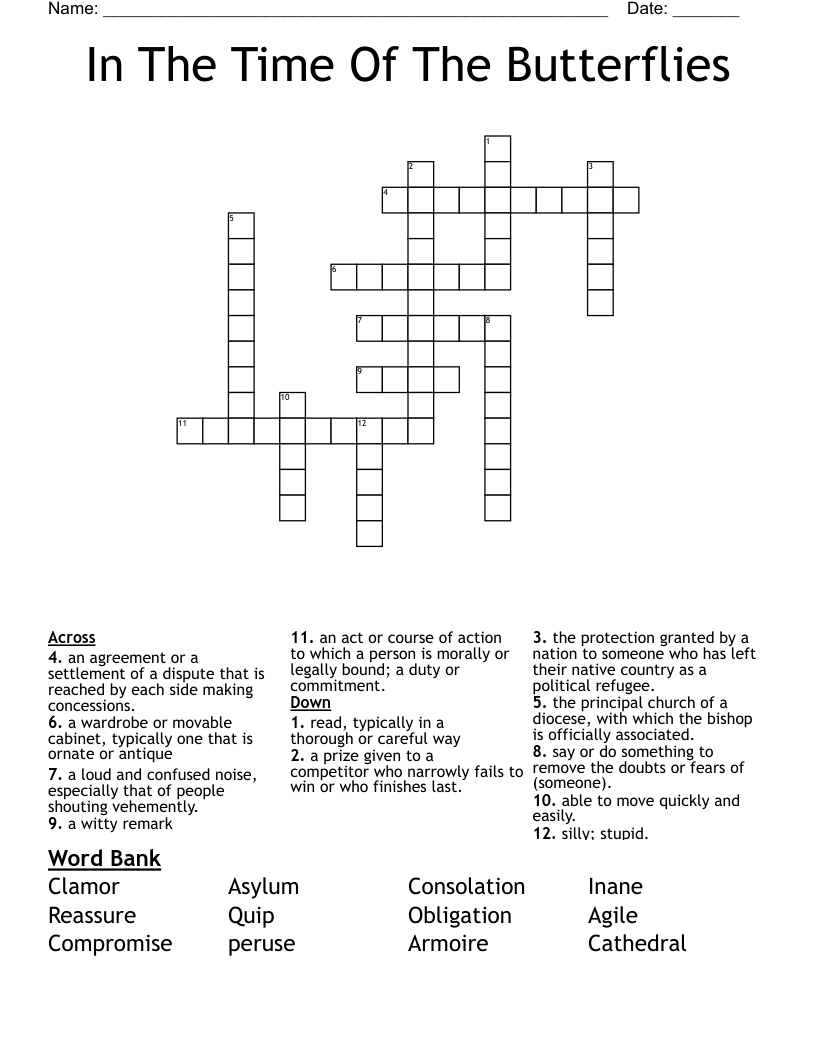 In The Time Of The Butterflies Crossword