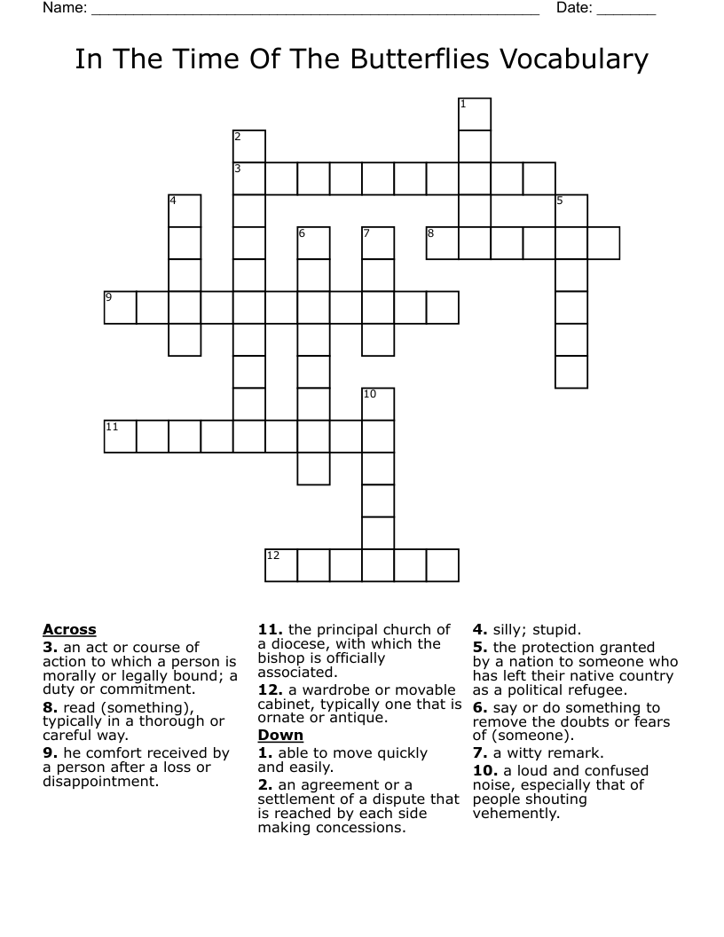 In The Time Of The Butterflies Vocabulary Crossword