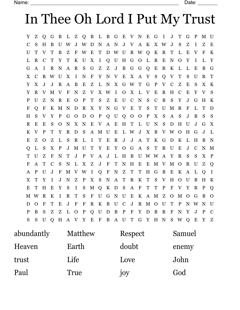 In Thee Oh Lord I Put My Trust Word Search