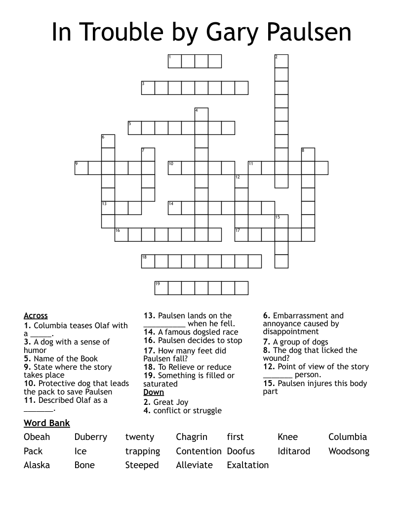 In Trouble by Gary Paulsen Crossword