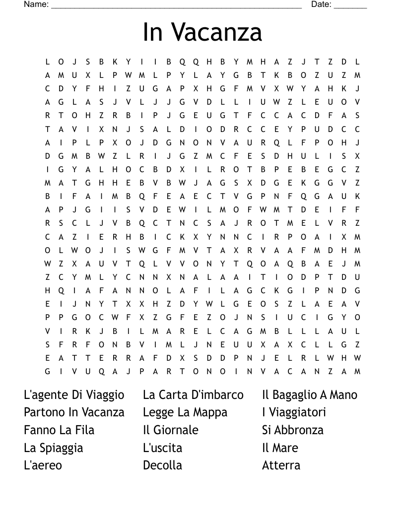 In Vacanza Word Search