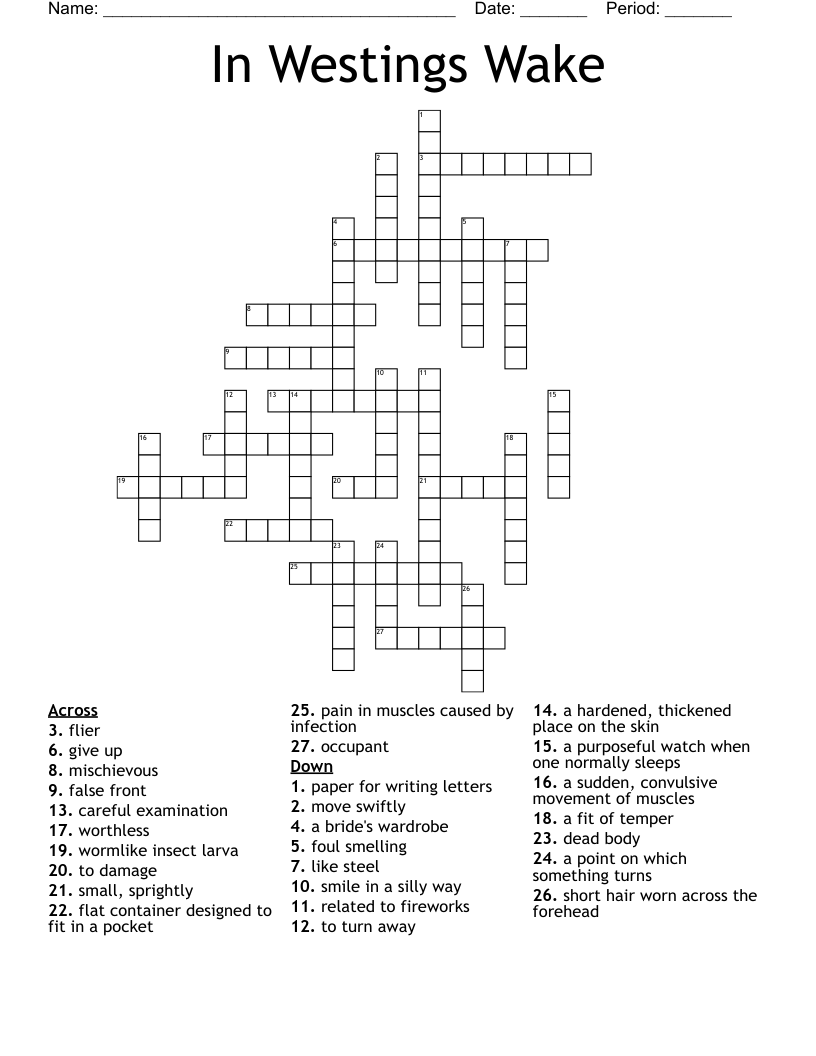 In Westings Wake  Crossword