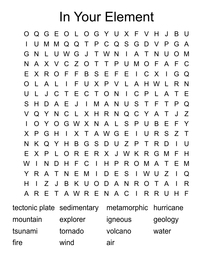 In Your Element Word Search