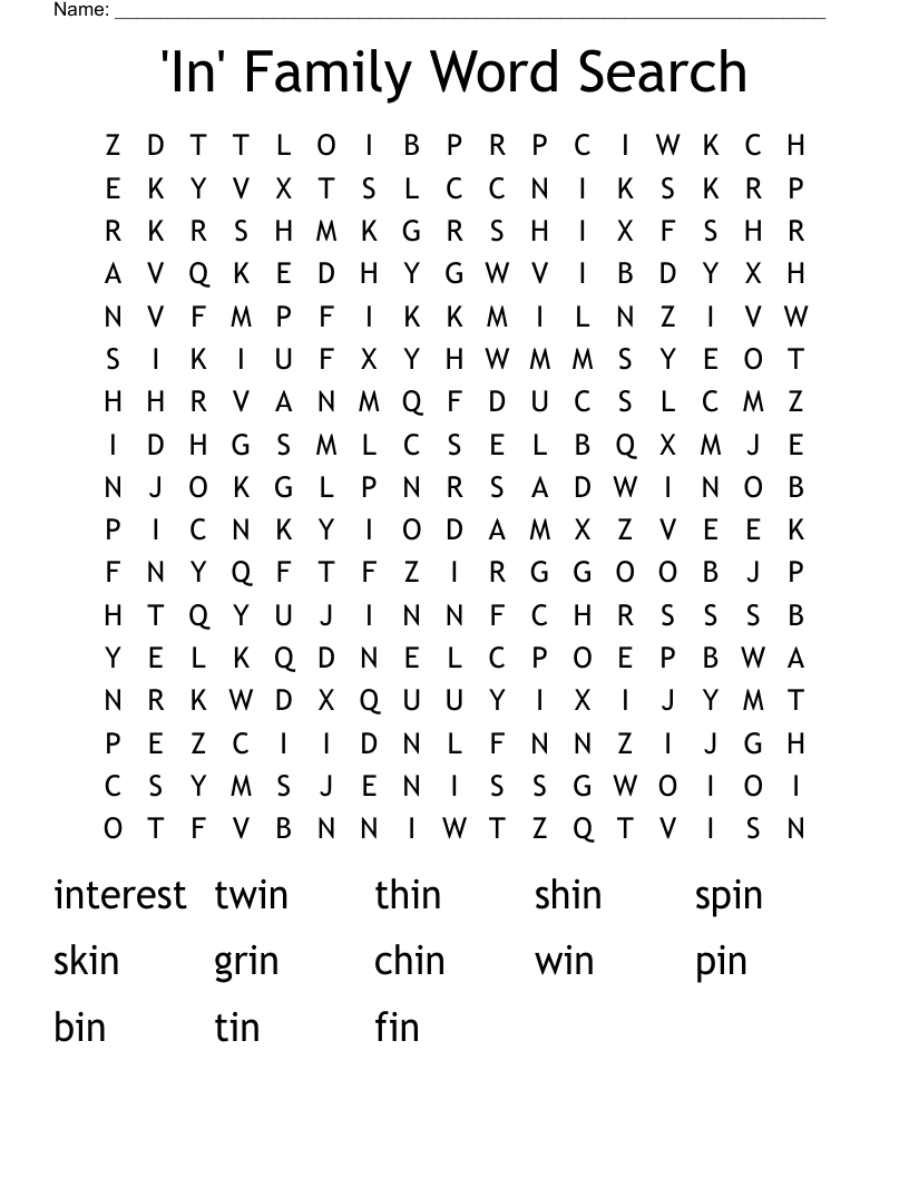 'In'  Family Word Search