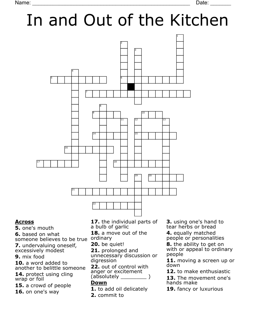 In and Out of the Kitchen Crossword