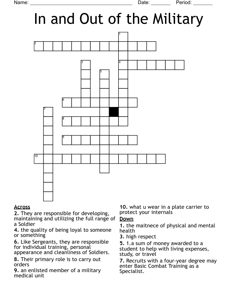 In and Out of the Military Crossword