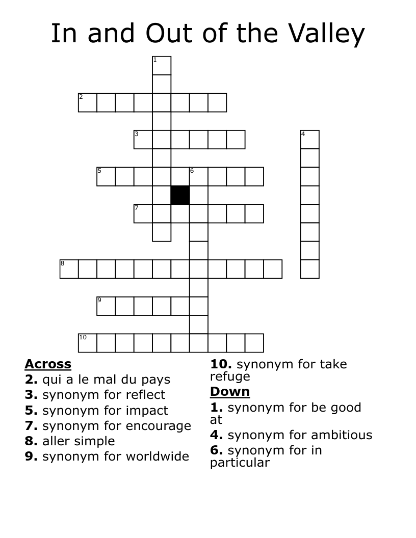 In and Out of the Valley Crossword
