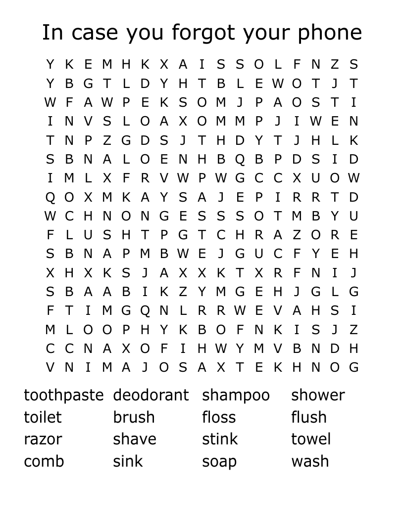 In case you forgot your phone Word Search
