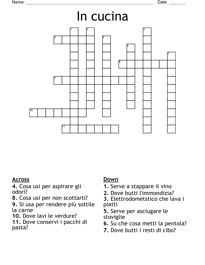 In cucina Crossword