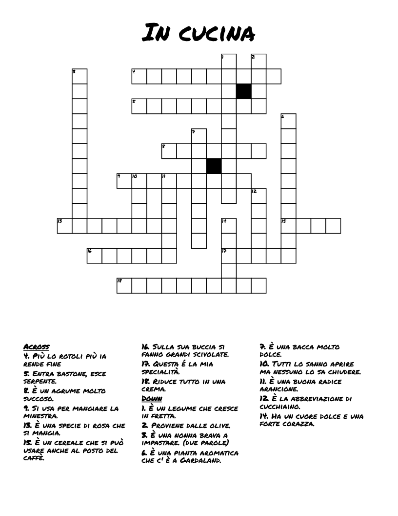 In cucina Crossword