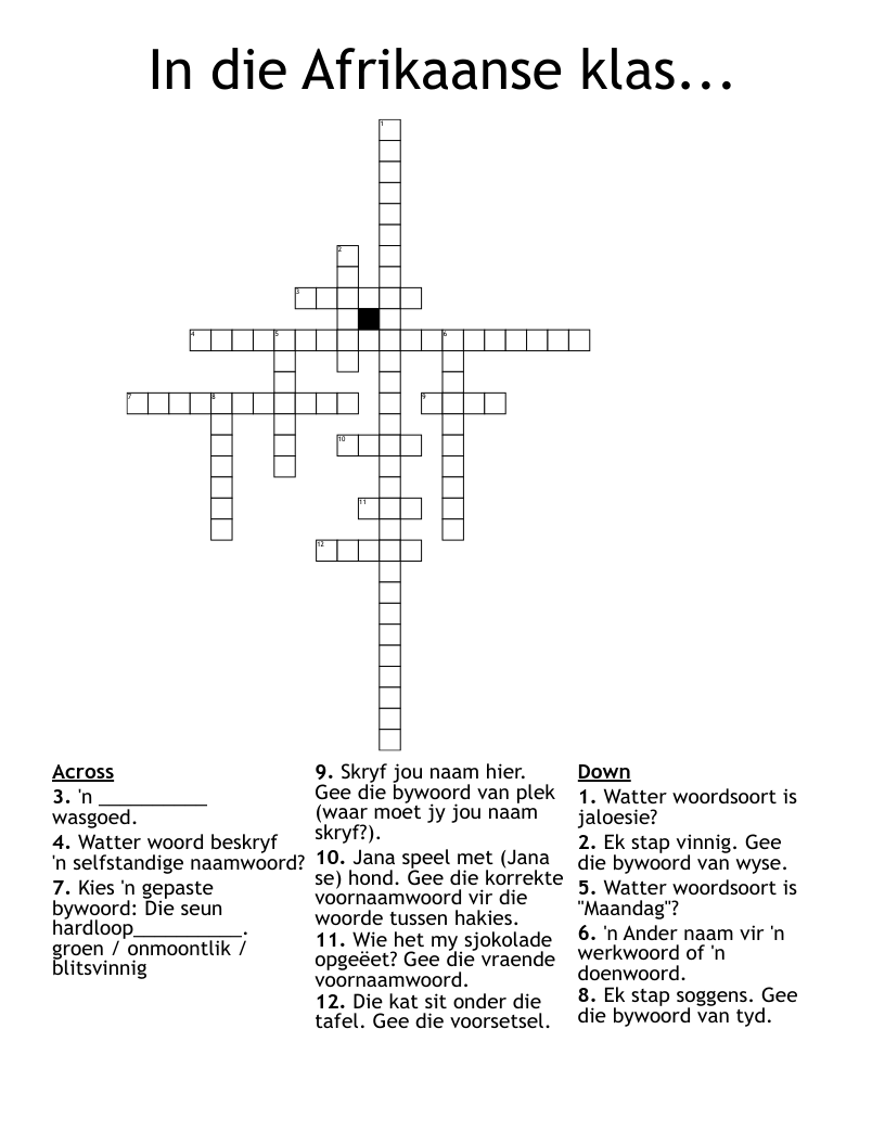 In die Afrikaanse klas... Crossword