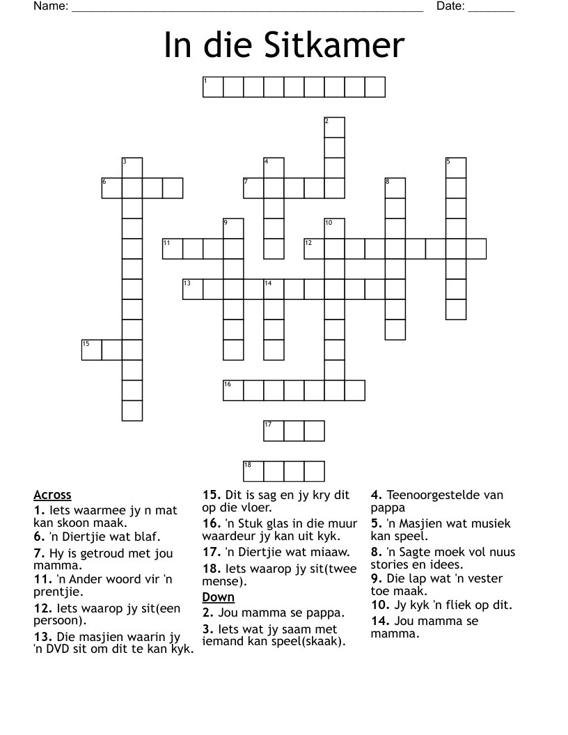 In die Sitkamer Crossword